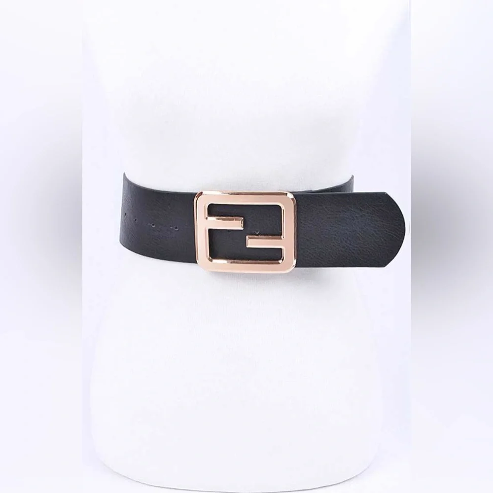 Plus Size Nude Leather Gold Buckle Waist Statement Belt